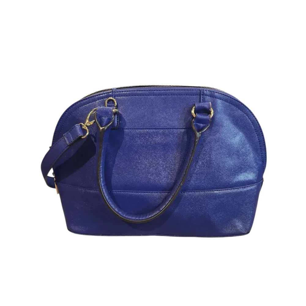 Anne Klein Beautiful Blue Leather Handbag Dome Shaped Excellent Condition (226)